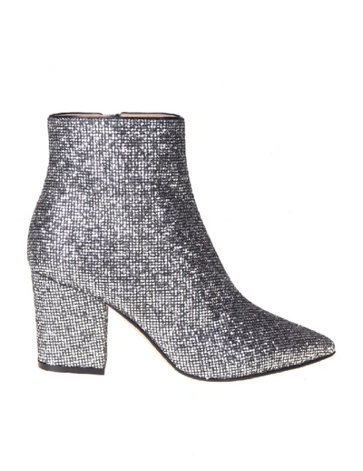 Shop Sergio Rossi Steel Color Glitter Fabric Ankle Boot In Grey