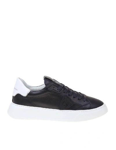 Shop Philippe Model Temple Sneakers In Blue Leather In Black