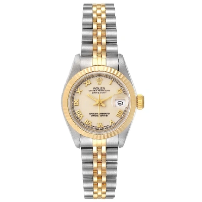 Shop Rolex Datejust Steel Yellow Gold Ivory Roman Dial Ladies Watch 69173 In Not Applicable