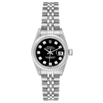 Shop Rolex Datejust Steel White Gold Black Diamond Dial Ladies Watch 69174 In Not Applicable