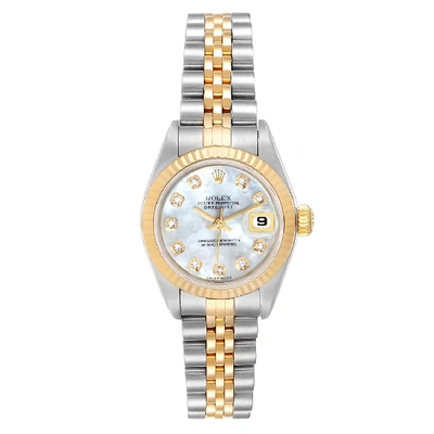 Shop Rolex Datejust Steel Yellow Gold Mop Diamond Ladies Watch 79173 Box Papers In Not Applicable