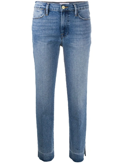 Shop Frame High-rise Raw-edge Jeans In Blue