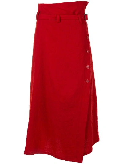 Shop Y's Button-up Belted Mid-length Skirt In Red