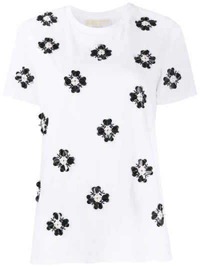 Shop Michael Michael Kors Embellished Crew Neck T-shirt In White