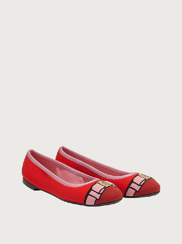 Salvatore Ferragamo Women's Varina Knit Ballet Flats In Red | ModeSens