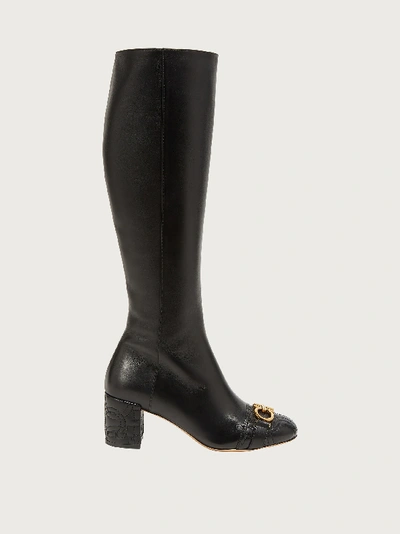 Shop Ferragamo Quilted Gancini Boot In Black