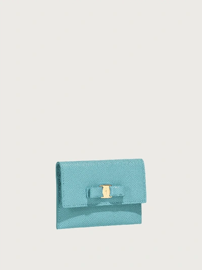 Shop Ferragamo Vara Bow Credit Card Holder In Turquoise