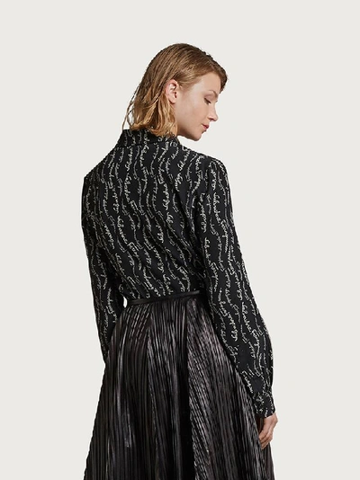 Shop Ferragamo Long Sleeved Printed Silk Shirt In Black