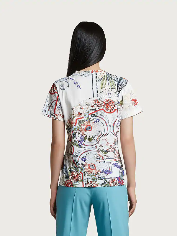 Salvatore Ferragamo Cotton T-shirt With Floral Print In Blue | ModeSens
