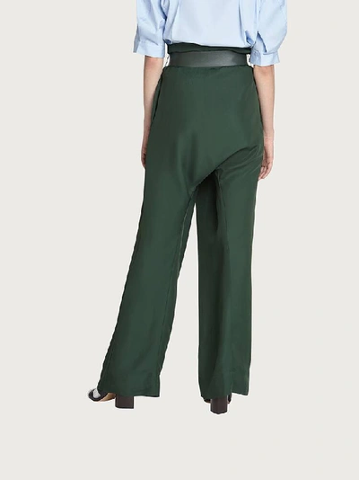 Shop Ferragamo Wide Leg Fisherman Pants In Green