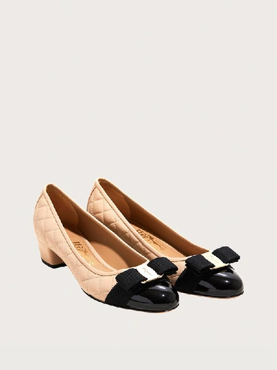 Ferragamo Beige And Black Nappa Leather Pumps In Neutral