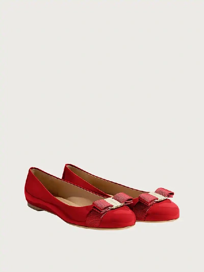 Ferragamo Varina Patent Leather Bow Ballerina Flats In Red