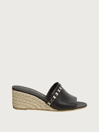 Shop Ferragamo Wedge Sandal With Woven Heel In Black