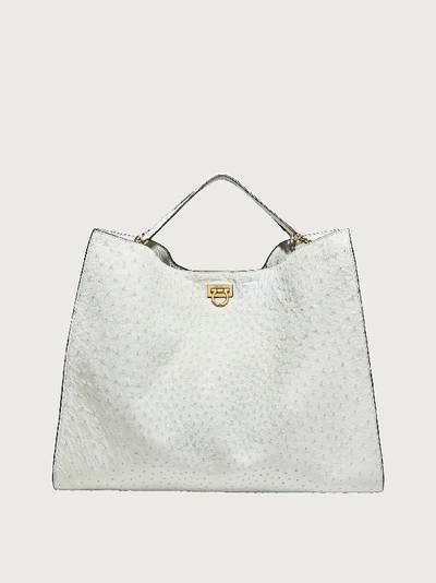 Shop Ferragamo Trifolio Tote Bag Large In White