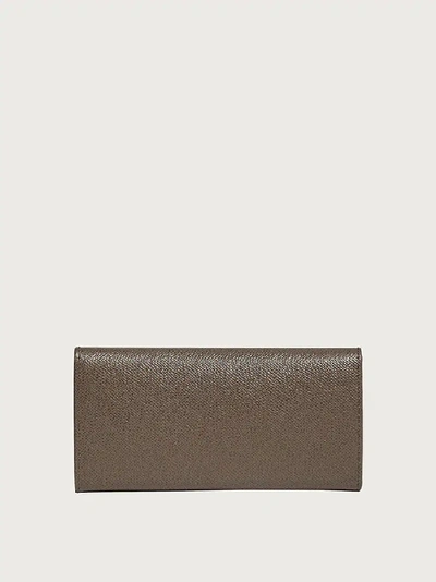 Ferragamo Icona Leather Continental Wallet W/ Hanging Id Tag In Beige
