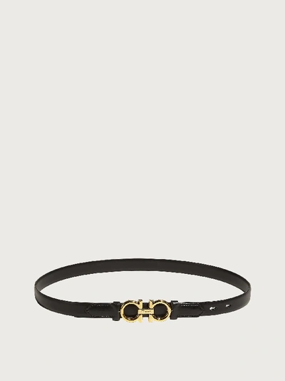 Ferragamo Gancini Calfskin Belt With Embossed Logo Design In Black