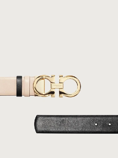 Ferragamo Reversible And Adjustable Gancini Belt In Beige