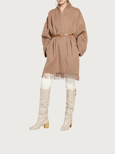 Shop Ferragamo Salvatore  Damen Fransenponcho In Brown