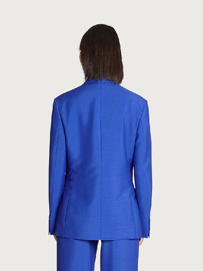 Shop Ferragamo Double Breasted Blazer In Blue