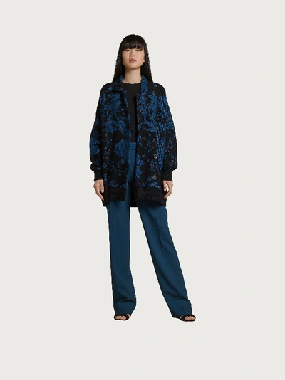 Shop Ferragamo Oversize Knitted Jacket In Blue