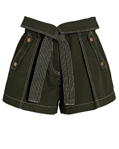 Shop Ulla Johnson Elliott Tie-waist Cotton Shorts In Green