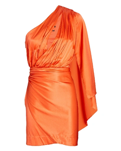 Shop Retroféte Mae Silk One-shoulder Mini Dress In Orange