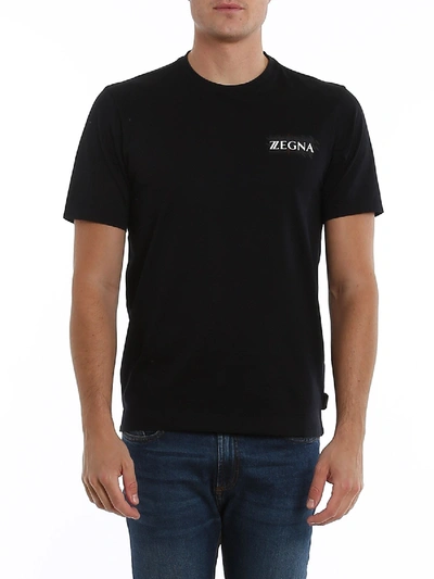 Shop Z Zegna White Logo T-shirt In Black