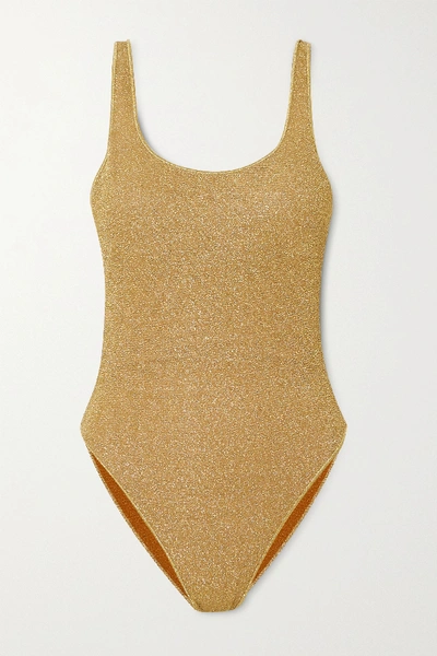 Shop Oseree Stretch-lurex Swimsuit In Gold