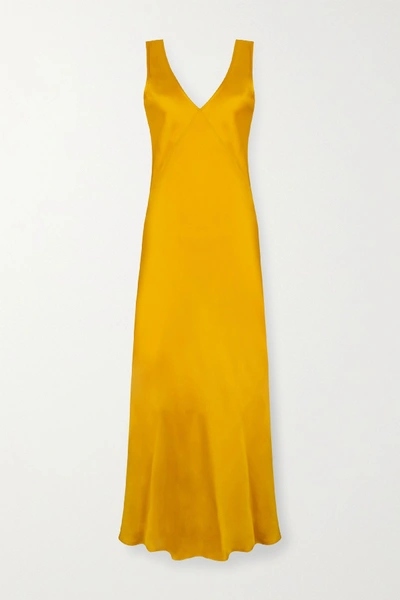 Shop Asceno Bordeaux Silk-satin Maxi Dress In Marigold