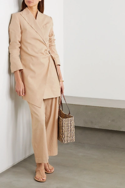 Shop Anna Quan Valentina Linen-blend Wrap Mini Dress In Sand