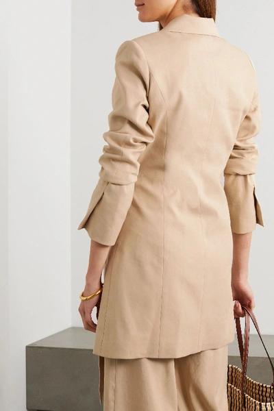 Shop Anna Quan Valentina Linen-blend Wrap Mini Dress In Sand