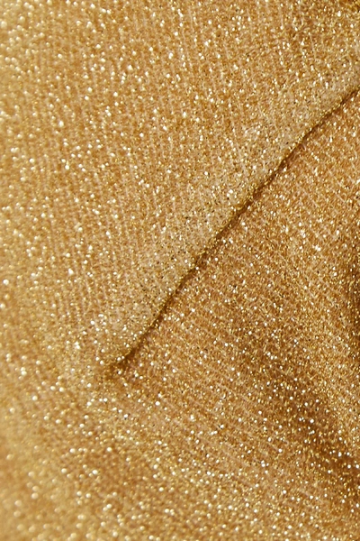 Shop Oseree Embellished Stretch-lurex Halterneck Bikini In Gold