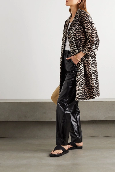 Shop Ganni Leopard-print Linen And Cotton-blend Coat In Leopard Print