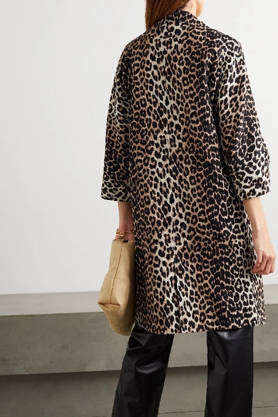 Shop Ganni Leopard-print Linen And Cotton-blend Coat In Leopard Print