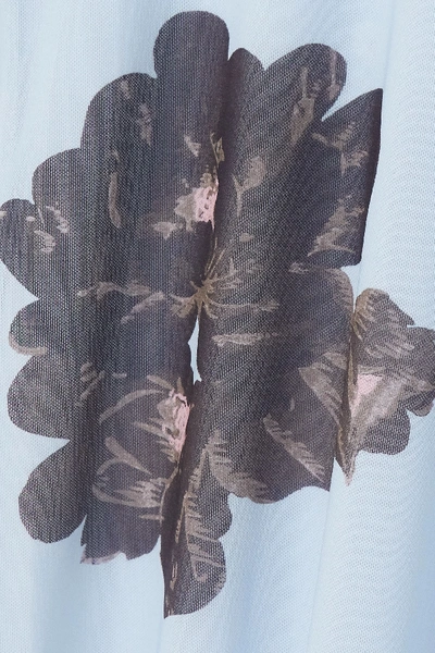 Shop Ganni Floral-print Stretch-mesh Turtleneck Top In Light Blue