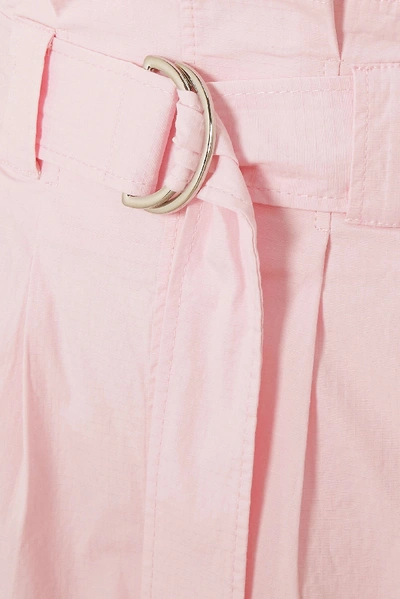 Shop Ganni Belted Cotton-blend Ripstop Wide-leg Pants In Baby Pink