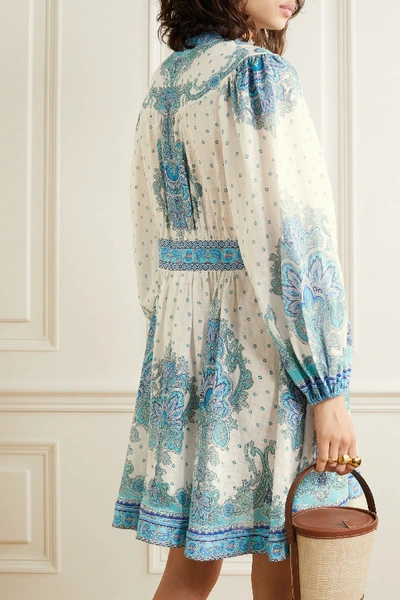 Shop Zimmermann Bells Paisley-print Linen Mini Dress In Blue