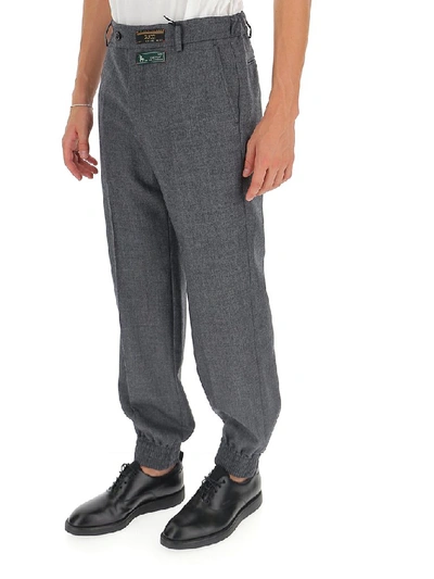 Shop Gucci Logo Patch Tailored Trousers In Grey
