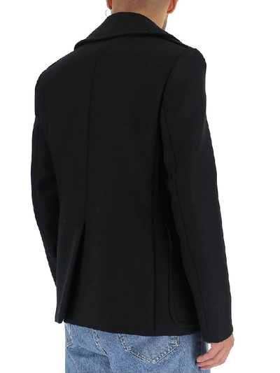 Shop Givenchy Double Breasted Blazon Button Peacoat In Black
