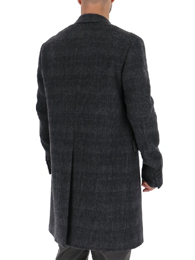 Shop Prada Double Breasted Checked Coat In Grey