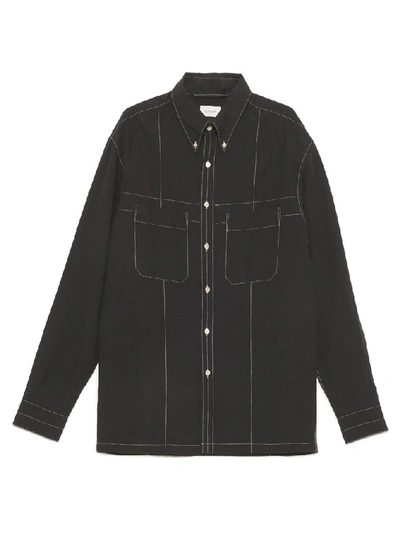 Lemaire Contrasting Stitch Detail Shirt In 999 Black | ModeSens