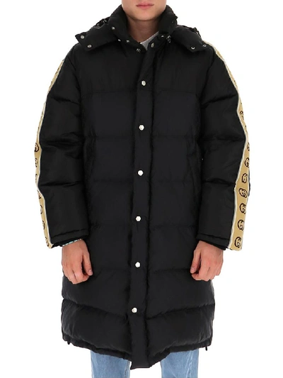 Shop Gucci Gg Webbed Motif Down Coat In Black