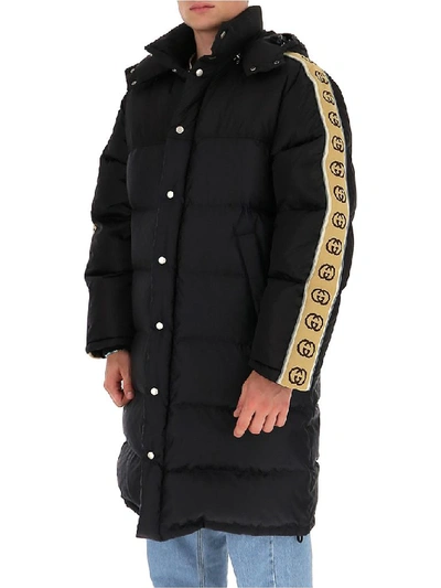 Shop Gucci Gg Webbed Motif Down Coat In Black