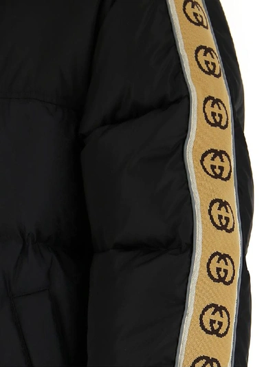 Shop Gucci Gg Webbed Motif Down Coat In Black