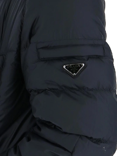 Shop Prada Logo Puffer Jacket In Blue
