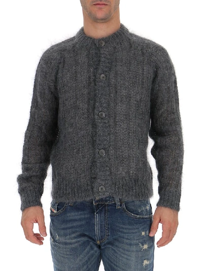 Shop Prada Crewneck Knitted Cardigan In Grey