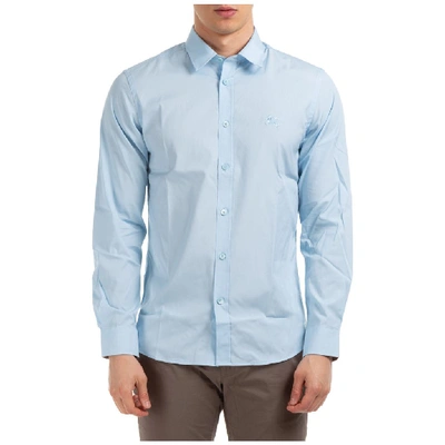 Shop Burberry Embroidered Ekd Stretch Poplin Shirt In Blue