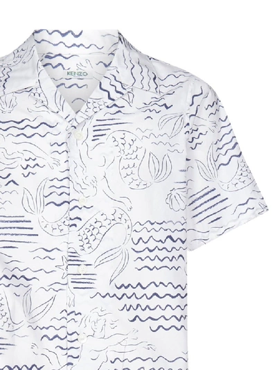 Shop Kenzo Waves Mermaids Casual Shirt In White