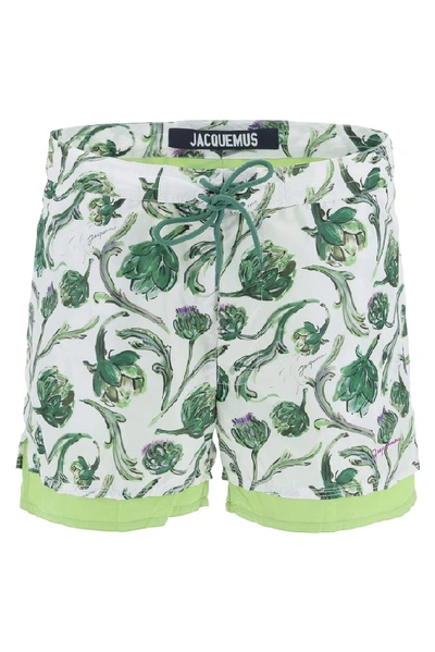 Shop Jacquemus Artichoke Print Swim Shorts In Multi