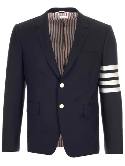 Shop Thom Browne 4 Bar Anchor Motif Embossed Buttoned Blazer In Blue